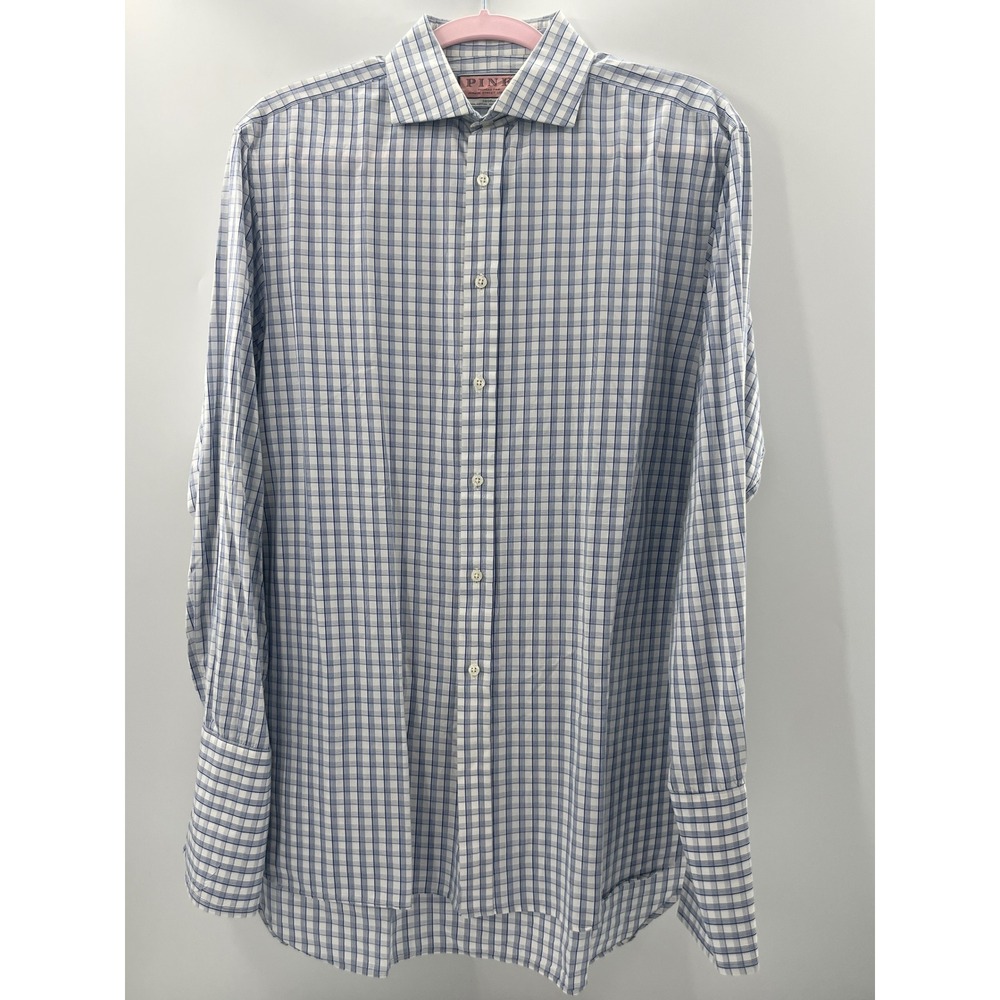 Thomas Pink Mens 15.5 34 Blue White Check Cotton French Cuff Dress Shirt Ireland